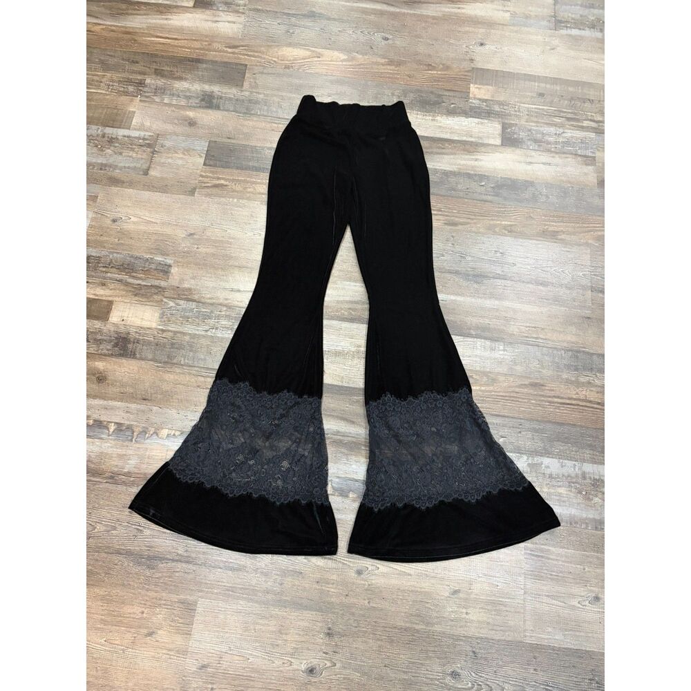 Killstar Carpe Noctem Nova Black Velvet Lace Bell Bottom Flare Pants S Goth